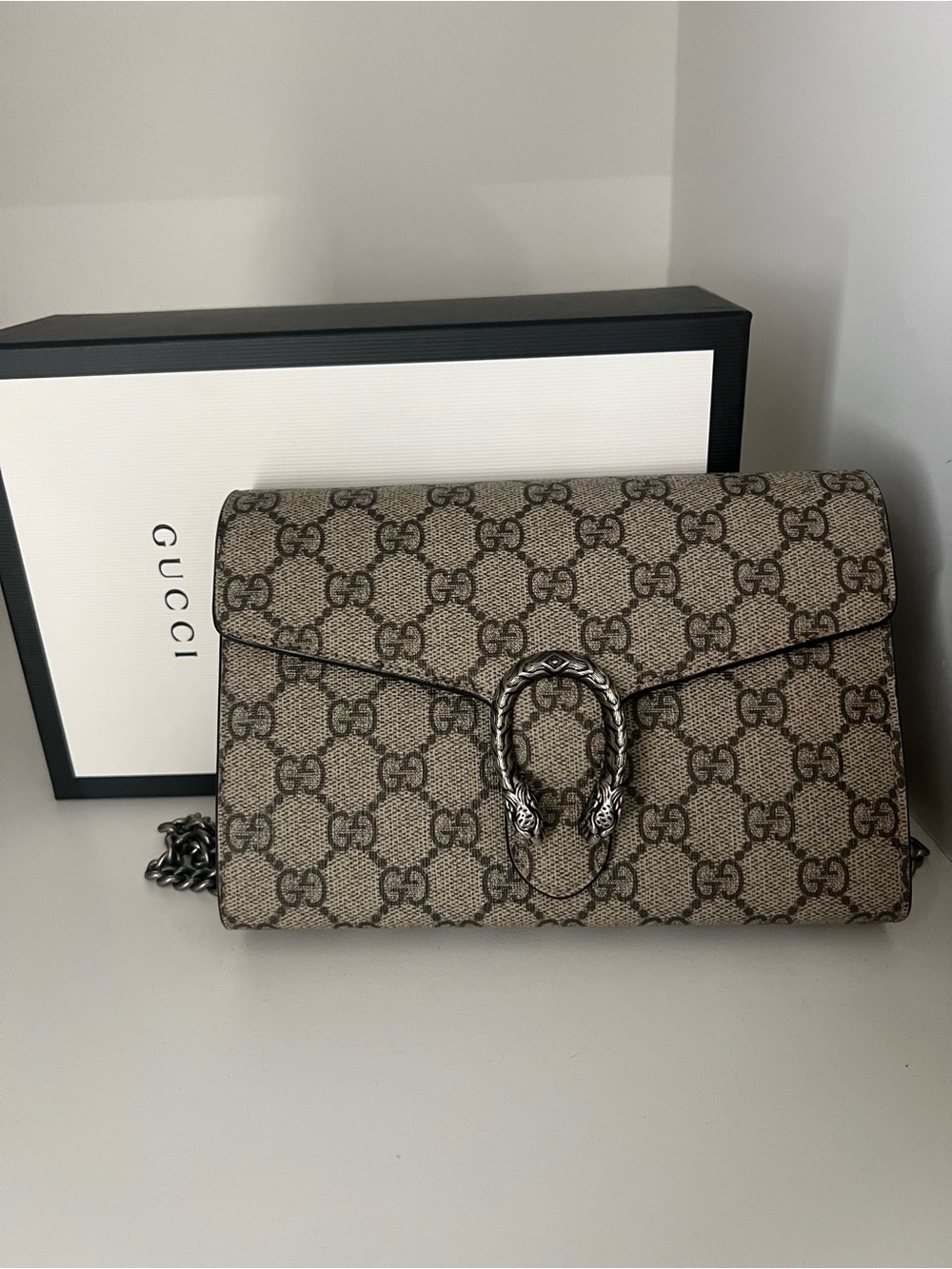 Gucci Beige Brown GG Supreme Crossbody Bag with Silver Hardware